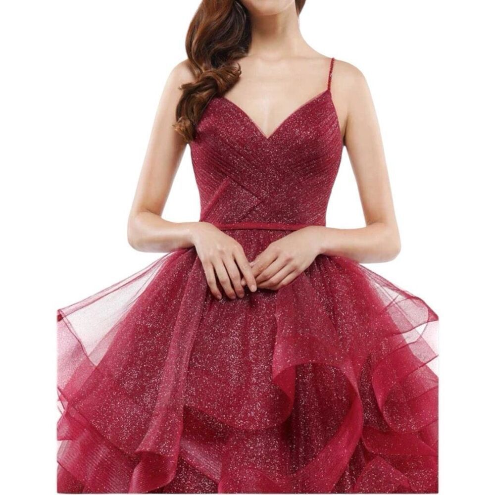 NWT Womens Lavetir Red Ruched Fit & Flare Red Shimmer Holiday Party Dress - Sz 0